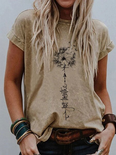 

Da donna Il dente di leone respira e basta Stampato T-shirt, Cachi, Tops