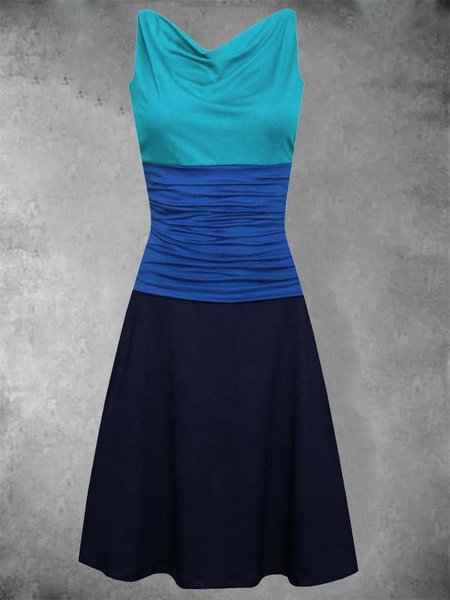 

Abito Senza Maniche Casuale Colore-block Misto Cotone, Blu, Dresses