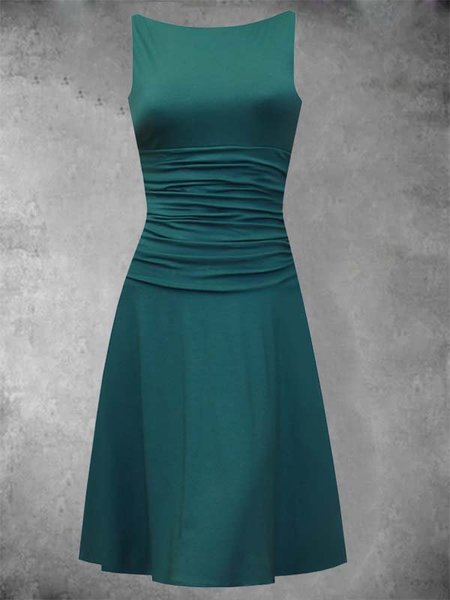 

Solido Senza Maniche Girocollo Gonna Casuale, Verde, Mini Dresses
