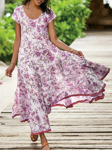 

Abito Floreale A-line Maniche Corte, Rosa rosso, Dresses