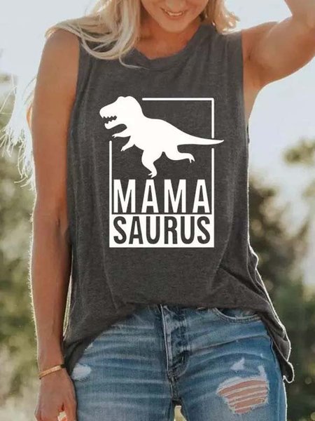 Lettera Girocollo Casuale senza maniche Top, Grigio scuro, Tank Top