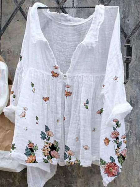 Maniche Lunghe Dritto Collo a Scialle Camicie & Top, Bianco, Blouses & Shirts