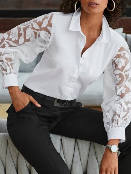 Panelled Maniche Lunghe Superiore, Bianco, Blouses & Shirts