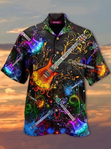 

Go where The Guitar Takes You Short Sleeve Shirt, Black, Men's Floral shirt