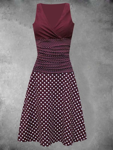Gonna Casuale Senza Maniche A Pois Misto Cotone, Vino rosso, Dresses