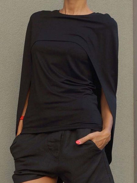 

Girocollo Casuale Solido Camicie & Top, Nero, Blouses & Shirts
