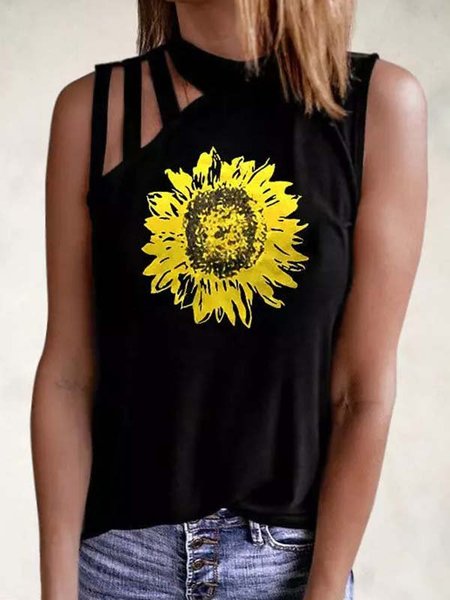 

Casuale senza maniche Stampato Floreale Camicie & Top, Nero, Tops