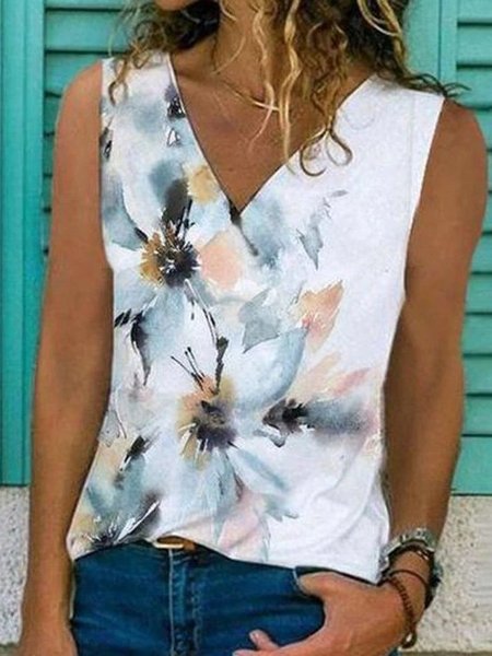 

Floral Sleeveless Holiday Shirts & Tops, White, Tanks & Camis