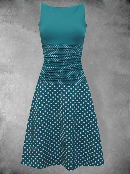 

Abito Senza Maniche Casuale A Pois Misto Cotone, Blu, Dresses