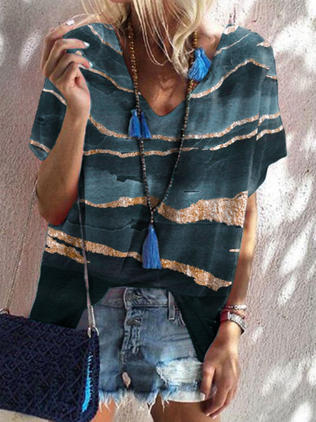 

Short Sleeve Cotton-Blend Casual Tops, As picture, T-Shirts