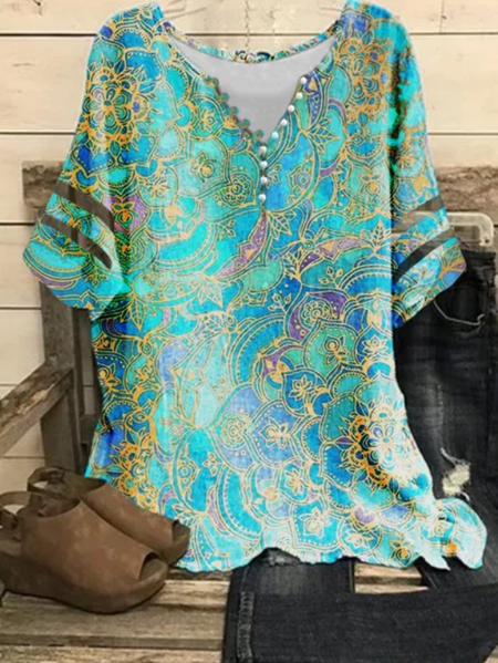 

Casual Shift Floral Tops, Green, T-Shirts