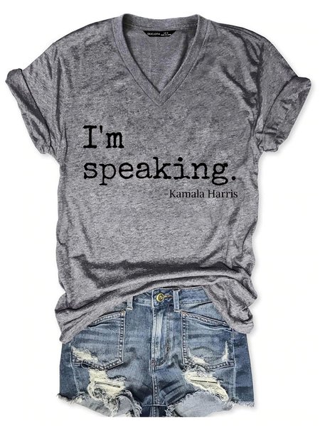 

I'M Speaking Kamala Harris Shift Printed Casual Cotton-Blend Woman Tee, Gray, T-shirts