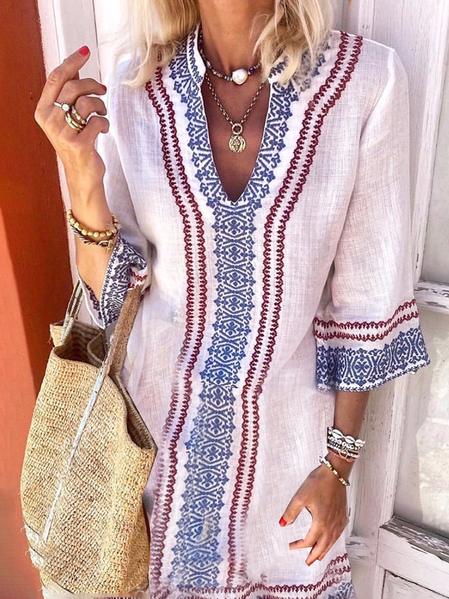 

Abito 3/4 Manica Misto Cotone, Bianco, Summer dresses