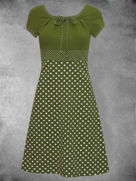 

Polka Dots Short Sleeve Casual Dresses, Green, Auto-Clearance