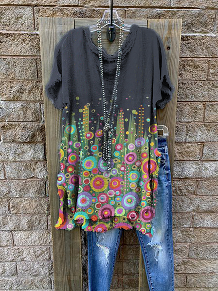 

Plus size Printed Hippie Casual Shirts & Tops, Black, Tops