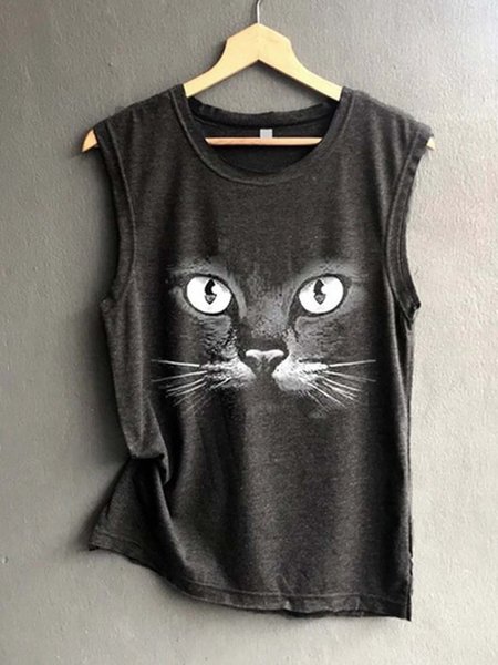 

Sleeveless Shift Casual Cotton-Blend Tanks & Camis, Deep gray, Auto-Clearance