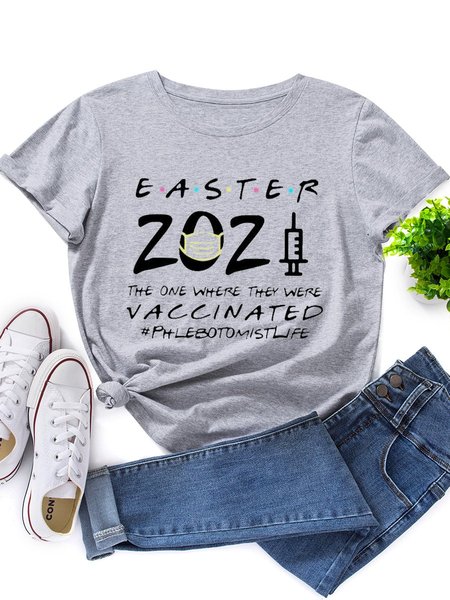 

Easter 2021 The One Where They Were Vaccinated Phlebotomist Life Graphic Tee, Light gray, T-shirts