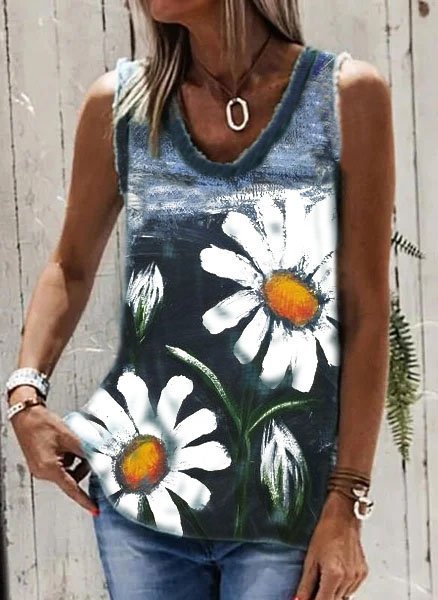 

Camicie & Top Vacanza Floreale Senza Maniche, Blu, Blouses & Shirts