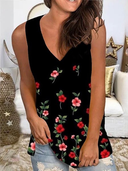 

Vintage Senza Maniche Stampato Camicie & Top, Nero, Tank Top