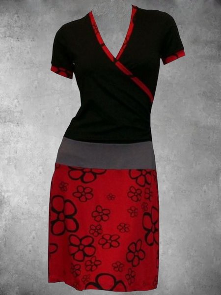 

Casuale Maniche Corte Stampato Abito, Rosso, Dresses