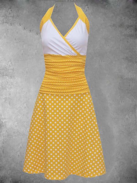 

Scollo a V Casuale a pois senza maniche Abito, Giallo, Dresses