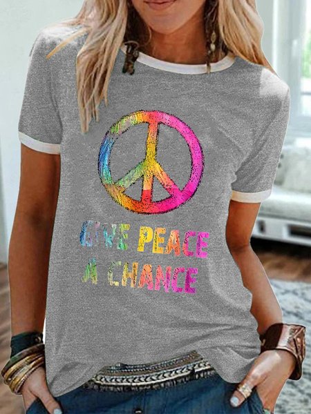 

Gives Peace The Chance Peace Sign Hippie Gypsie Graphic Tee, Gray, T-shirts