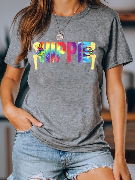 

Hippie Tie Dye Letters Peace Icon Graphic Tee, Gray, T-shirts