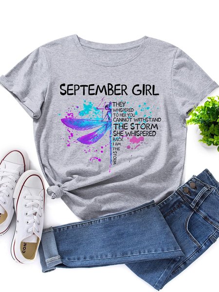 

September Girls They Whispered To Her You Cannot Withstand The Storm She Whispered Back I Am The Storm Dragonfly Graphic Tee, Light gray, T-shirts