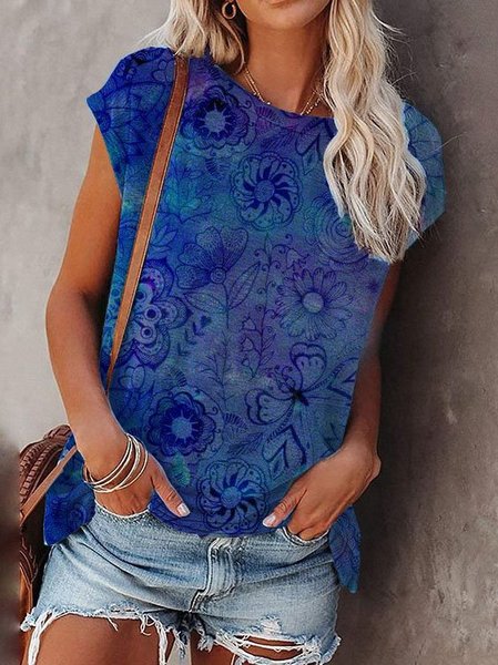 

Crew Neck Tribal Short Sleeve T-shirt, Blue, Tees & T-shirts