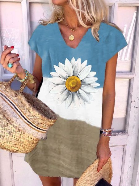 

Daisy Short Sleeve V Neck Holiday Weaving Dress, Blue, Tie dye dress