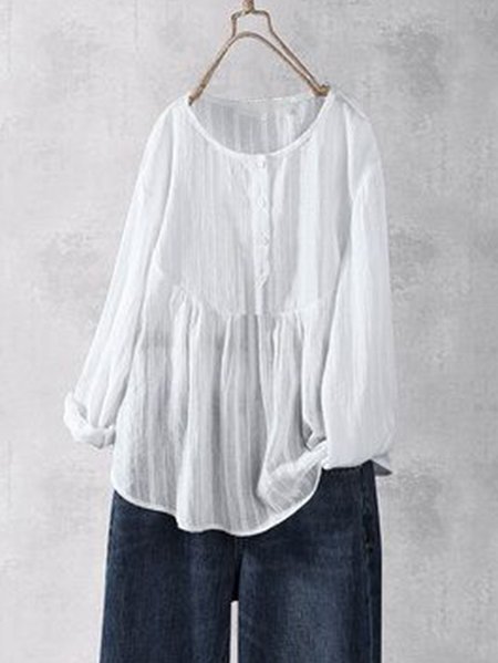 

Casual Long Sleeve Shirt Collar Tops, White, Blouses & Shirts