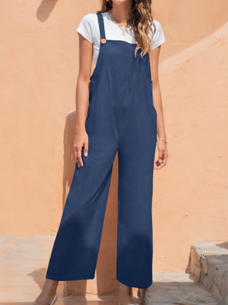 

Square Neck Solid Jumpsuit & Romper, Navy blue, Overalls