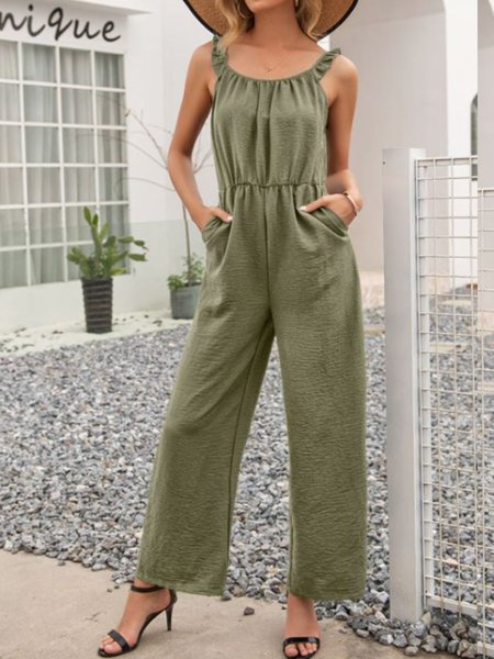 

Shift Solid Spaghetti-Strap Pockets Jumpsuit & Romper, Green, Jumpsuits