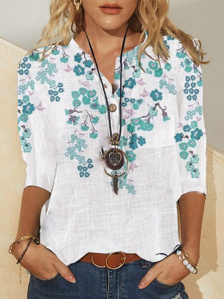 

Mezza Manica Camicie & Top Misto Cotone, Bianco, Blouses & Shirts