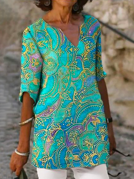 Stampato Casuale Camicie & Top, Blu, Blouses & Shirts