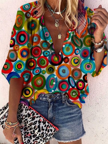 

Casuale Mezza Manica Colletto a Camicia Dritto Top, Colore, Blouses & Shirts