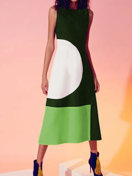 

A-Line Crew Neck Color-Block Sleeveless Formal Mini Dress, Green, Midi Dresses