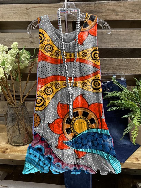 

Casual Abstract Crew Neck Sleeveless Knitting Dress, Multicolor, Dresses