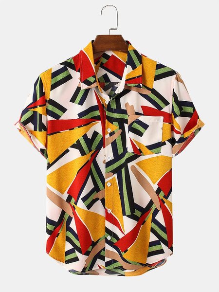 

Men's Shirt Collar Casual Abstract Shirts, Yellow, Men's Floral shirt