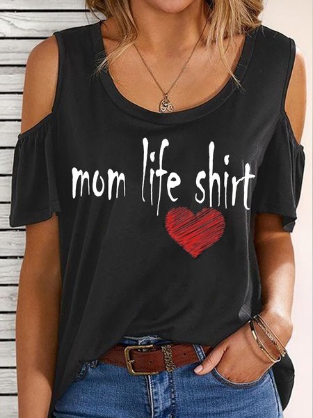 

Casuale Lettera Maniche Corte Top, Nero, T-Shirts