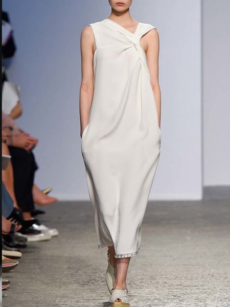 

Semplice con Tasche Scollo a V Maxi Abito, Bianco, Dresses