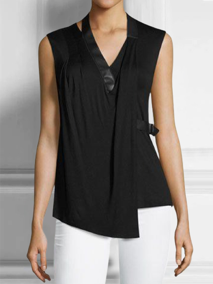 

Vintage Plain Statement Plus Size Sleeveless V Neck Casual Top, Black, Tanks and Camis