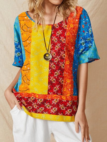 

Crew Neck Holiday Shift Blouse, As picture, Blouses and Shirts