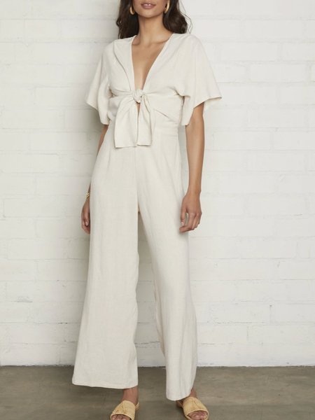 

Shift Casual V Neck Jumpsuit, Beige, Jumpsuits