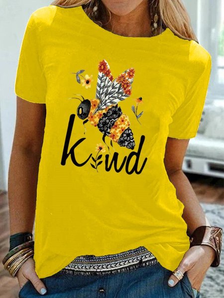 

Casual Floral Short Sleeve Cotton T-shirt, Yellow, Blouses & Shirts