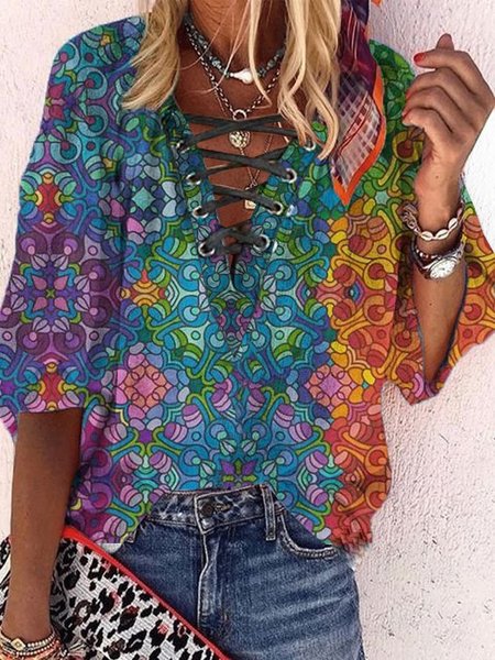 

Geometrico Maniche Lunghe Scollo a V Camicie & Top, Come immagine, Blouses & Shirts