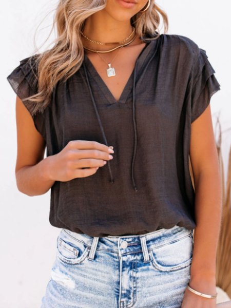 

Plain Short Sleeve Blouse, Grey, Blouses and Shirts