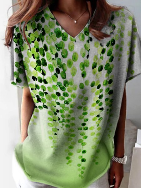 

Plants Printed Short Sleeve Shift Simple T-shirt, Lightgreen, T-Shirts