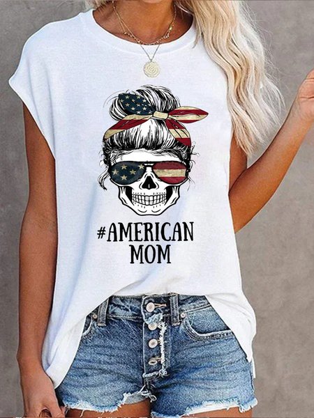 

Skull Short Sleeve Tops, White, Tops
