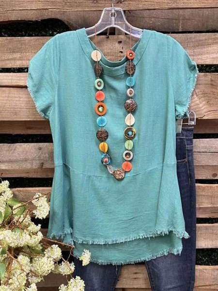 

Solid Short Sleeve Shirts & Tops, Lake blue, Tops